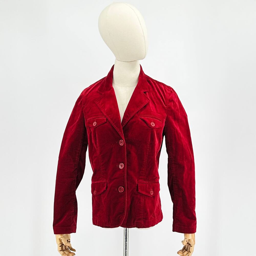 Eddie Bauer Red Cotton Velvet Tailored 4-Pocket Blazer Jacket